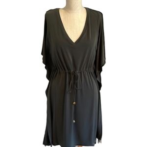 Calvin Klein Black Cinch Drawstring Waist Batwing Sleeve Dress Size 4